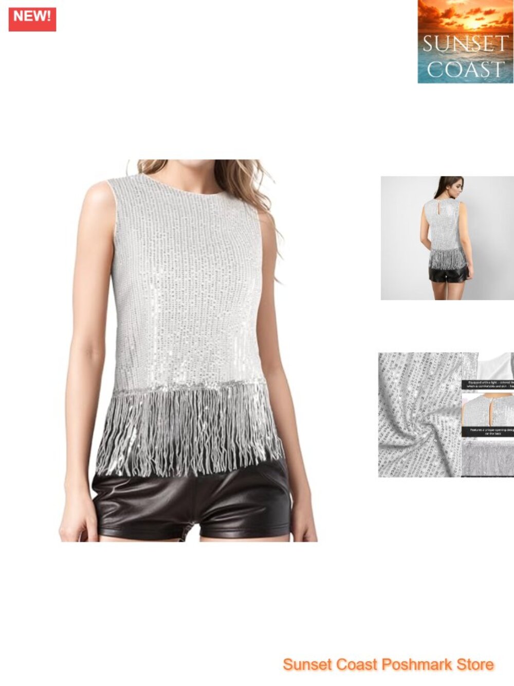 Sequin Fringe Crop Tank Top Sleeveless Party Shirt Concert Outfit